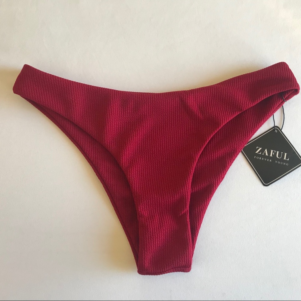 NWT Zaful Ribbed High Cut Bikini Bottom Wine Red
